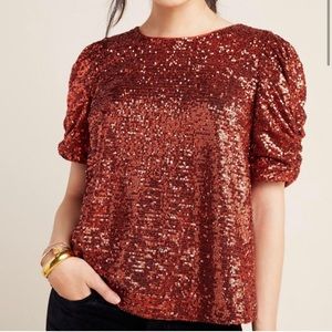 Anthropologie rust orange sequin top